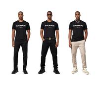 BALMAIN T-Shirt En Coton À Logo Flocké Coupe Droite Tee Top Paris Bnwt L