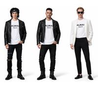 BALMAIN T-Shirt En Coton À Logo Flocké Coupe Droite Tee Top Paris Bnwt L