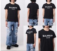BALMAIN T-Shirt En Coton À Logo Flocké Coupe Droite Tee Top Paris Bnwt L
