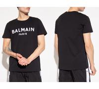 BALMAIN T-Shirt En Coton À Logo Flocké Coupe Droite Tee Top Paris Bnwt M