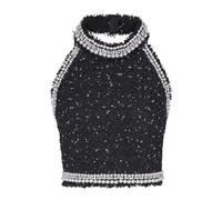 Balmain - Top dos-nu en tweed Polka dots brodé - Femme - Tops - Noir - Taille: 40 FR