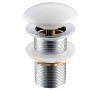 Balneo Bonde de Lavabo Laiton Universelle - Bonde de Lavabo Pop Up 66 mm x G1 1/4 - Bonde de Lavabo Pop Up Céramique Blanche - Bonde de Lavabo sans Trop-Plein - 4 Joints, Klik A