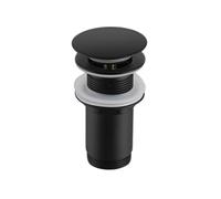 Balneo Bouchon en Laiton Universel pour Lavabo - Valve Push-Open 66 mm x G1 1/4 - Bouchon de Lavabo - Bouchon Évier sans Trop-Plein - 4 Joints, Clic C - Noir