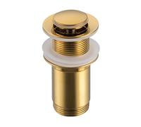 Balneo Bouchon en Laiton Universel pour Lavabo - Valve Push-Open 66 mm x G1 1/4 - Bouchon de Lavabo - Bouchon Évier sans Trop-Plein - 4 Joints, Clic E - Or