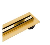 Balneo Caniveau de Douche, Caniveau D'évacuation 70cm, Siphon de Sol Miroir Doré en Acier Inoxydable, Panneau Étroit 14mm, Ensemble Complet, Bas 57mm, Caniveau de Douche Slim & Low Proline