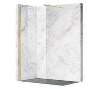 Balneo Gold Paroi de Douche - Verre Trempé 8 mm Sécurisé - Finition Acier Élégante - Hydrofybette Easy Clean - Installation 100 x 200 cm - Flexible à Droite/Gauche - Montage Sans Perçage