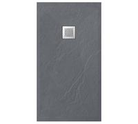BALNEO Receveur de Douche avec Couvercle en Acier Inoxydable, Receveur de Douche, Composite en Résine Synthétique, avec Seuil Bas, Découpable Sur Mesure, Bac en Pierre "F" Gris Foncé 80x140x2,5cm