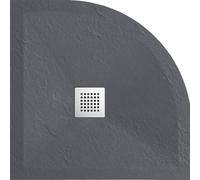 BALNEO Receveur de Douche avec Couvercle en Acier Inoxydable, Receveur de Douche, Semi-circulaire, avec Seuil Bas, Découpable Sur Mesure, Bac en Pierre "FQ" Gris Foncé 80x80x2,5cm