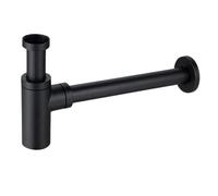 BALNEO Siphon Pour Lavabo, Universel Pour Lavabos Et Vasques, Bonde D'écoulement, Ajustement Parfait - Siphon Anti-Odeurs avec Ouverture de Nettoyage, Laiton Noir, G1 1/4 X 32mm, Universel, Tube, Rond