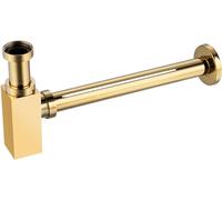 BALNEO Siphon Pour Lavabos, Universel Pour Lavabos Et Vasques, Bonde D'écoulement, Ajustement Parfait - Siphon Anti-Odeurs avec Ouverture de Nettoyage, Laiton Doré, G1 1/4x32mm, Universel, Carré