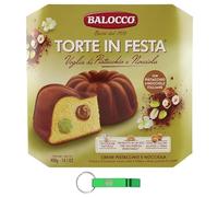 Balocco Balocco Lot de 4 tartes à Festa Pistacchio e Nocciola - Dessert de Noël italien - Gâteaux remplis de pistache et de crème de noisettes 400 g + porte-clés Beni Culinari