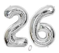 Balorise 40 Pouces Aluminium Ballon Géant Argenté Chiffre 26/62, Gonflable Hélium, Grand Numéro 0-9, 10-100 (101cm), Décoration de Foil Ballons pour Fête d'anniversaire et Mariage