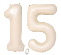 Balorise 40 Pouces Aluminium Ballon Géant Beige Chiffre 15/51, Gonflable Hélium, Grand Numéro 0-9, 10-100 (101cm), Décoration de Foil Ballons pour Fête d'anniversaire et Mariage