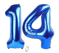 Balorise 40 Pouces Aluminium Ballon Géant Bleu Chiffre 14/41, Gonflable Hélium, Grand Numéro 0-9, 10-100 (101cm), Décoration de Foil Ballons pour Fête d'anniversaire et Mariage