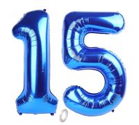 Balorise 40 Pouces Aluminium Ballon Géant Bleu Chiffre 15/51, Gonflable Hélium, Grand Numéro 0-9, 10-100 (101cm), Décoration de Foil Ballons pour Fête d'anniversaire et Mariage