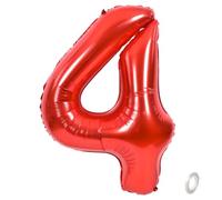 Balorise 40 Pouces Aluminium Ballon Géant Rouge Chiffre 4, Gonflable Hélium, Grand Numéro 0-9, 10-100 (101cm), Décoration de Foil Ballons pour Fête d'anniversaire et Mariage