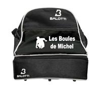 BALOTTI Sac de pétanque Personnalisable avec Compartiment triplette + cochonet | Noir ou Bleu | Sacoche personnalisée avec nom prénom ou Logo