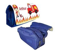 BALOTTI Trousse à Crayons, feutres Personnalisable pour Enfants garçons, Filles 3 Compartiments, prénom nom, Grande capacité Fourniture Scolaire école avec Fermeture éclair (Pompiers)
