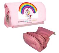 BALOTTI Trousse à Crayons, feutres Personnalisable pour Enfants garçons, Filles 3 Compartiments, prénom nom, Grande capacité Fourniture Scolaire école avec Fermeture éclair (Licorne)