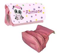 BALOTTI Trousse à Crayons, feutres Personnalisable pour Enfants garçons, Filles 3 Compartiments, prénom nom, Grande capacité Fourniture Scolaire école avec Fermeture éclair (Panda)