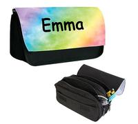 BALOTTI Trousse à Crayons, feutres Personnalisable pour Enfants garçons, Filles 3 Compartiments, prénom nom, Grande capacité Fourniture Scolaire école avec Fermeture éclair (Rainbow)