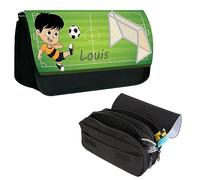 BALOTTI Trousse à Crayons, feutres Personnalisable pour Enfants garçons, Filles 3 Compartiments, prénom nom, Grande capacité Fourniture Scolaire école avec Fermeture éclair (Foot)