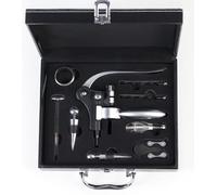 Balsat Ensemble d'accessoires pour vin dans une boîte en cuir 7 pièces avec tire-bouchon, aérateur, thermomètre, anti-goutte, bouchons, coupe-capsules, pièces de rechange incluses