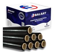Balsat Lot de 8 bobines de film étirable de palettisation Noir ou transparent Qualité professionnelle Largeur de bobine 50 cm 23 My Noir