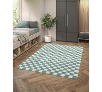 Balta Tapis Shaggy Damier, Tapis rectangulaire d'intérieur pour Le Salon - la Chambre, Doux et Confortable, Facile d'entretien, épaisseur 30 mm, Polypropylène, 120x170 cm, Turquoise