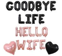 Balterever Bannière « Goodbye Life Hello Wife » pour fête de mariage - Or rose et noir