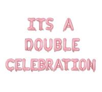 Balterever Bannière rose « It's a Double Celebration » - Décorations d'anniversaire pour jumeaux - Fournitures d'anniversaire pour deux frères et sœurs