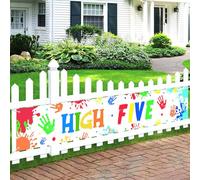 Balterever Décorations de fête d'anniversaire Hi Five pour garçons et filles - Panneau de cour pour 5e anniversaire - Bannière de cour pour 5e anniversaire