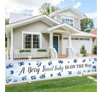 Balterever Décorations de fête prénatale à la myrtille « Berry A Sweet Blueberry Is On the Way » - Bannière pour fête de fruits et baies