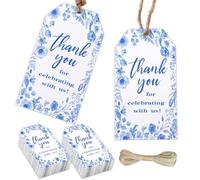 Balterever Lot de 50 étiquettes de remerciement « Thank You for Celebrating with Us Favor Something Blue Before I Do » - Décorations de fête prénuptiale - Bleu poudré - Étiquettes de remerciement pour