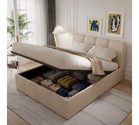 Concept Usine – Lit coffre Baltimore – style nuage LED 140x190 cm velours beige