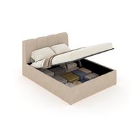 Concept Usine – Lit coffre Baltimore – style nuage LED 140x190 cm velours beige
