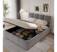 Lit nuage coffre 140x190cm velours gris BALTIMORE