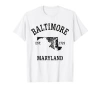 Baltimore Maryland Est 1729 Carte d'État Vieilli T-Shirt