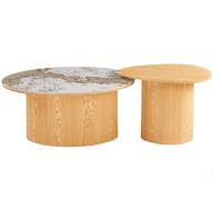BALTIQUE - Set de tables basses bois et céramique Beige