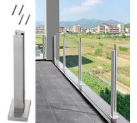 Balustrade en verre, Poteau de balustrade en verre carré en acier inoxydable, poteaux d'extrémité de coin moyen de 60 à 105 cm(Silver Mid Post,105CM/41.3in)