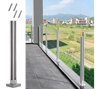 Balustrade en verre, Poteau de balustrade en verre carré en acier inoxydable, poteaux d'extrémité de coin moyen de 60 à 105 cm(Silver Corner Post,65CM/25.6in)