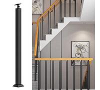 Balustres d'escalier carrés en métal intérieur/extérieur pour terrasse, balustrade et marches en béton, poteau noir de 70 cm avec vis et supports plats