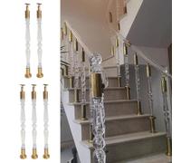 Balustres d'escalier d'intérieur modernes, poteaux de rampe ronds transparents, ensemble colonnes décoratives avec quincaillerie dorée(5 Pcs,90cm(35 3/8"))