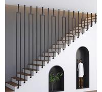 Balustres en fer forgé, Barreaux carrés en métal pour rampe d'escalier, Garde-corps de main courante d'escalier noir mat Poignée de support antidérapante pour rénovation d'escalier intérieur(Frame Han