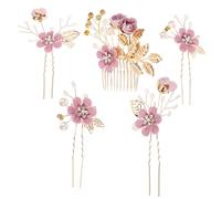 Baluue 1 Jeu accessoire de cheveux de mariée peignes à cheveux pour femmes costume d'or poeles fiesta épingle à cheveux perle fleur épingle à cheveux en forme de U perle fil de cuivre
