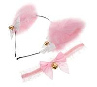 Baluue 1 Jeu bandeau oreilles de chat colliers gothiques bandeau et de cou - Bandeau oreilles chat - Collier clochette chat Coiffure coiffe d'oreilles de chat Métal rose