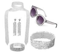 Baluue 1Ensemble Accessoires Disco pour Inclut Bandeau de Écharpe Métallique Boucles Oreilles et Bracelet Parfait pour Enterrements