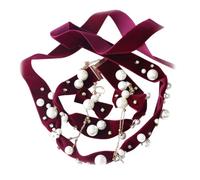 Baluue 1ensemble Décoration Capillaire Rouge Vin Avec Accessoires Perles Bandeau Collier Et Boucles Oreilles Pour Femmes