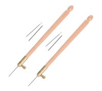 Baluue 2 Ensembles D’Aiguilles à Broder et Perler avec Manche en Bois de Hêtre Aiguilles Fines en Acier Inoxydable pour Couture de Sequins et Perles Kit de Broderie Tambour pour