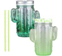 Baluue 2 ensembles Set de Gobelets Verre Forme Cactus avec Couvercle et Paille Tasses à Boire Originales pour Jus Thé Au Lait et Eau Design Dégradé Faciles Réutilisable Couleur Aléatoire